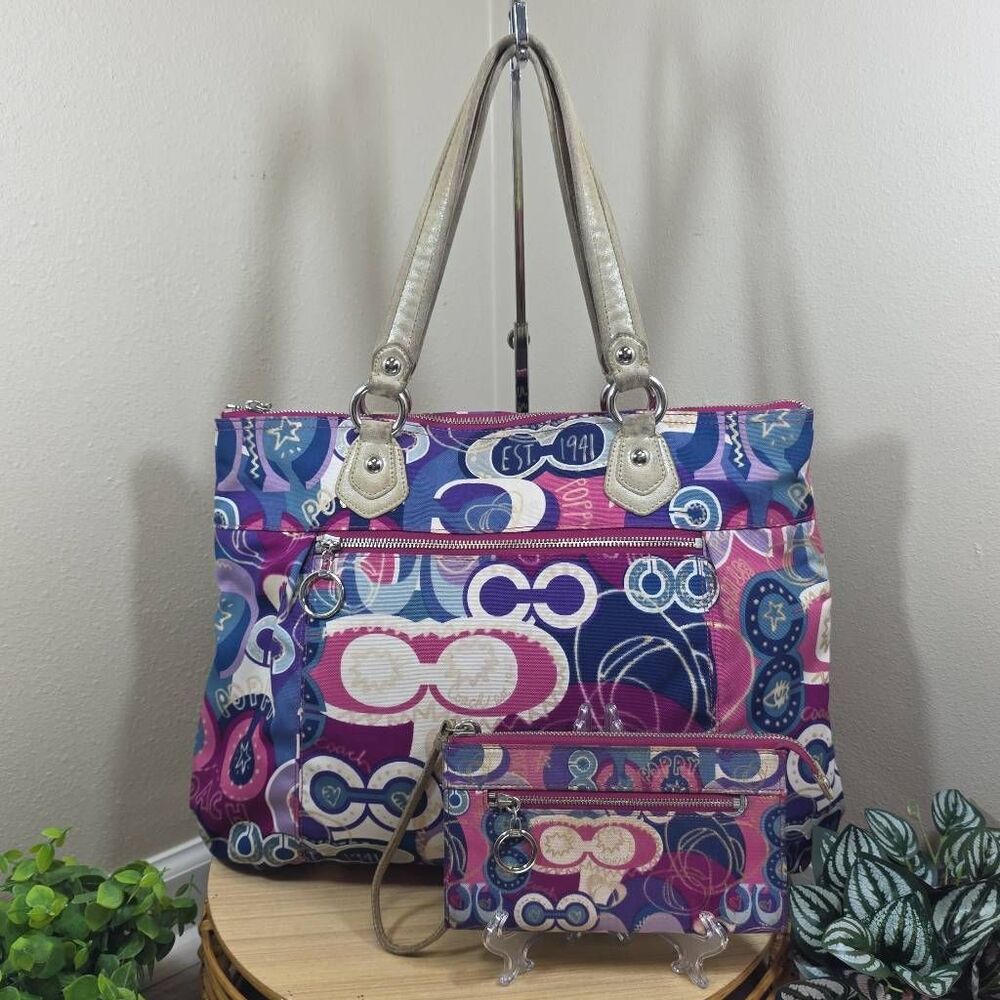 Coach Poppy Pop C Glam Tote W/ Wallet